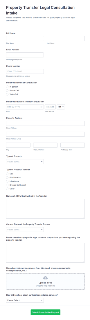 Property Transfer Legal Consultation Intake Form Template