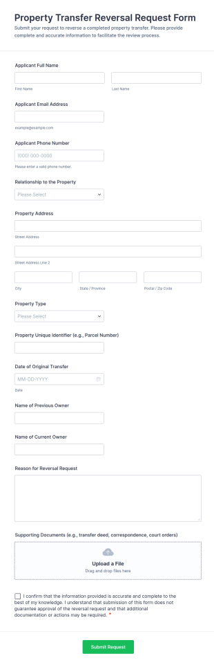 Property Transfer Reversal Request Form Template