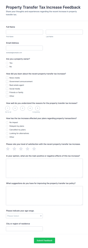 Property Transfer Tax Increase Feedback Form Template