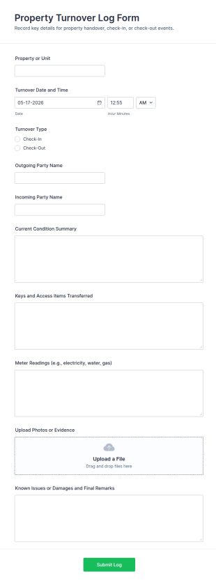 Property Turnover Log Form Template