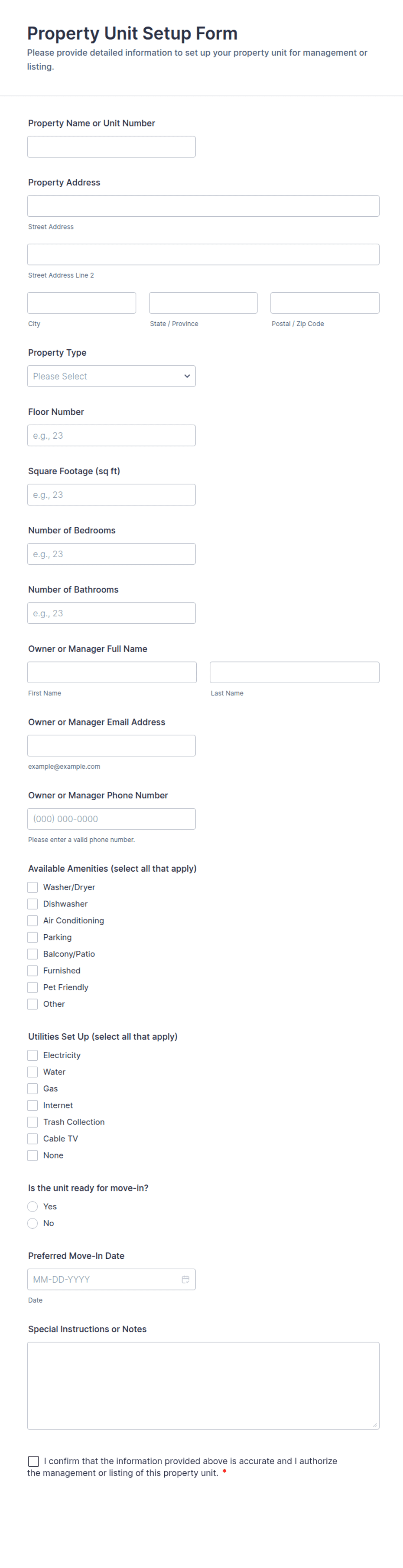 Property Unit Setup Form Template | Jotform