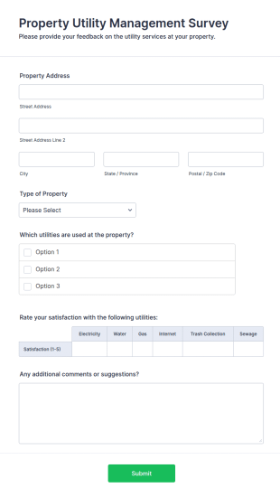 Property Utility Management Survey Form Template