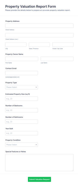 Property Valuation Report Form Template