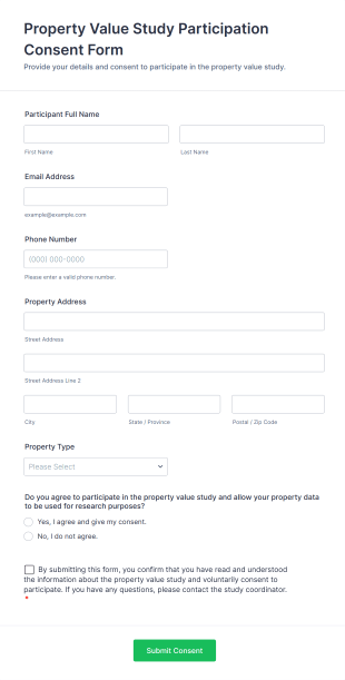 Property Value Study Participation Consent Form Template
