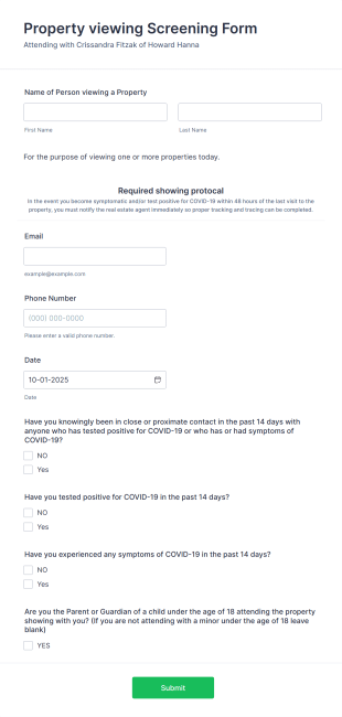 Property Viewing Screening Form Template