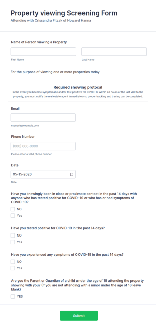 Property Viewing Screening Form Template