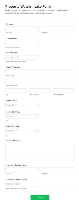 Property Watch Intake Form Template
