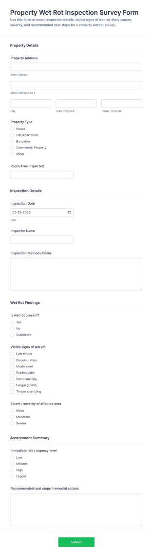 Property Wet Rot Inspection Survey Form Template
