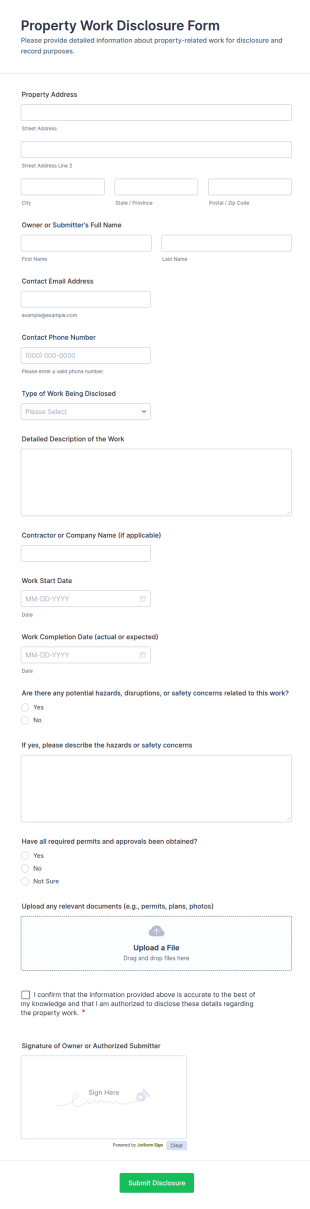 Property Work Disclosure Form Template