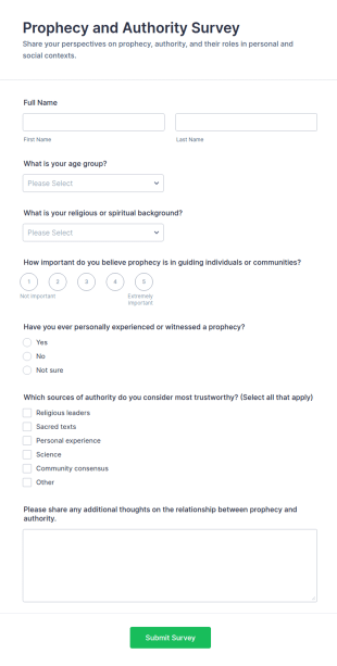 Prophecy And Authority Survey Form Template