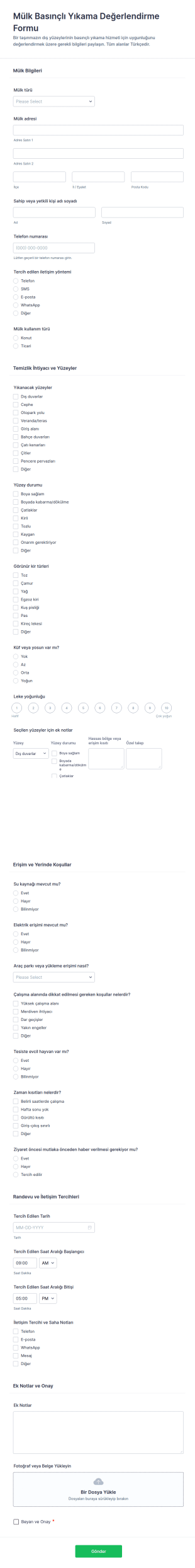 Propiedad Güç Yıkama Değerlendirme Anketi Form Şablonu