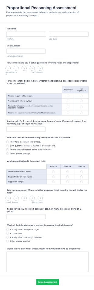 Proportional Reasoning Assessment Form Template