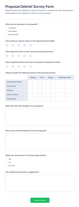 Proposal Debrief Survey Form Template