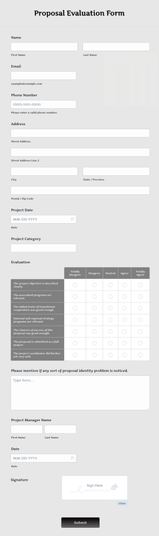 Proposal Evaluation Form Template