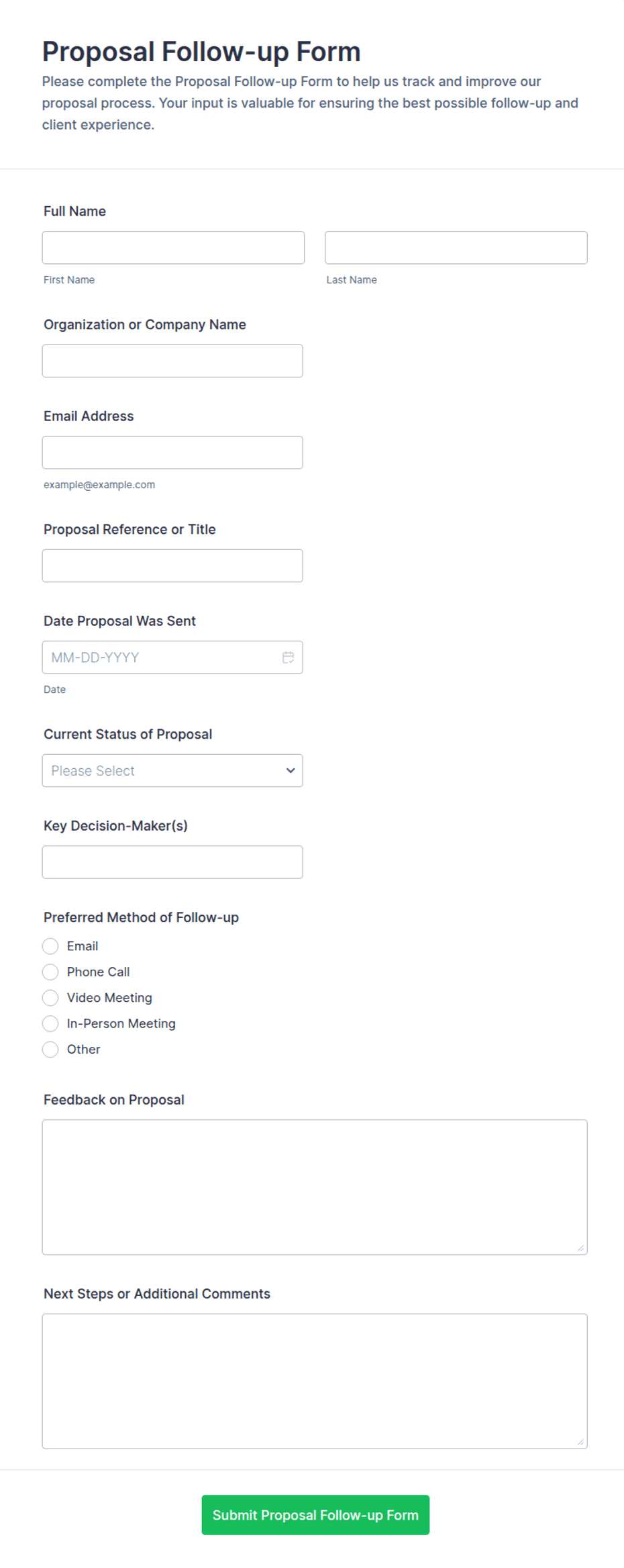 Proposal Follow-up Form Template | Jotform