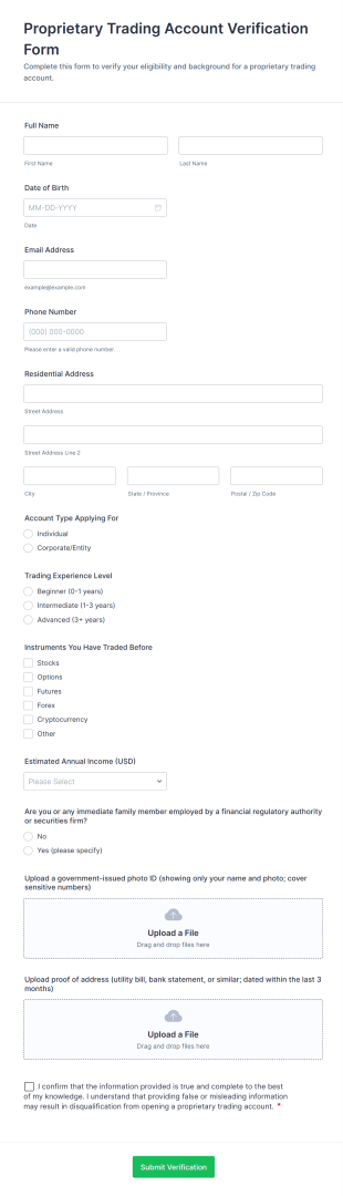 Proprietary Trading Account Verification Form Template