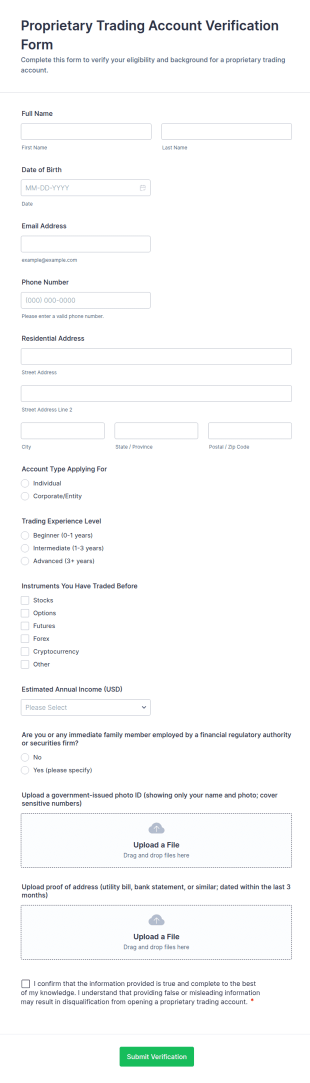 Proprietary Trading Account Verification Form Template