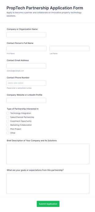PropTech Partnership Application Form Form Template