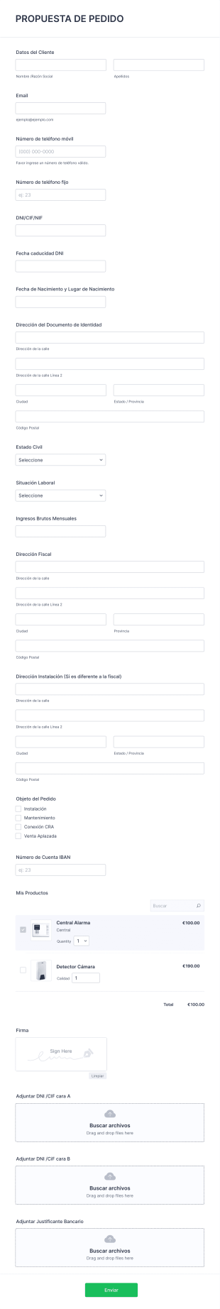 Propuesta De Pedido Form Template