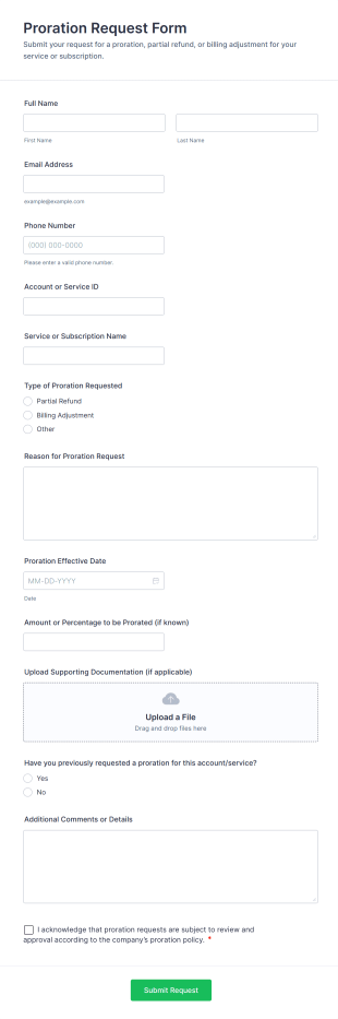 Proration Request Form Template