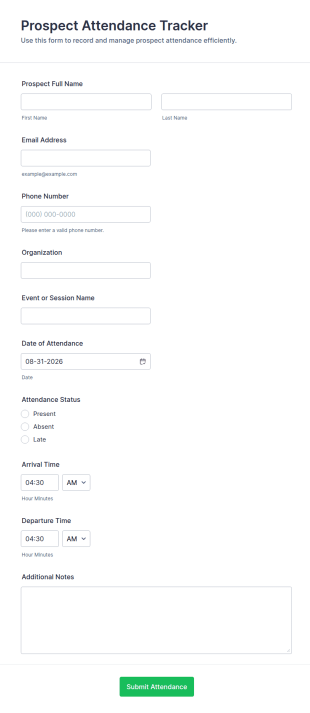 Prospect Attendance Tracker Form Template