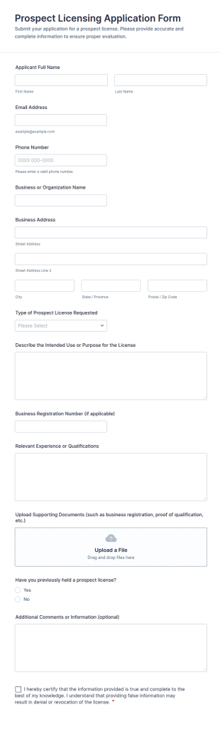 Prospect Licensing Application Form Template