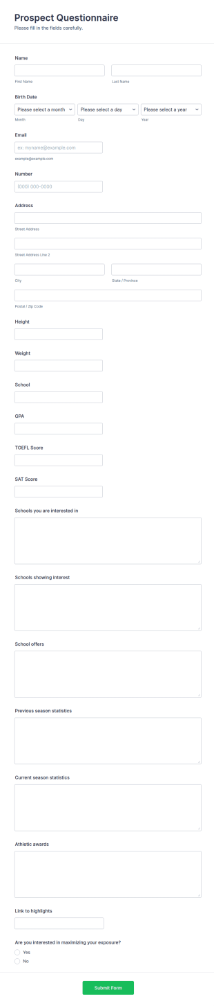 Prospect Questionnaire Form Template