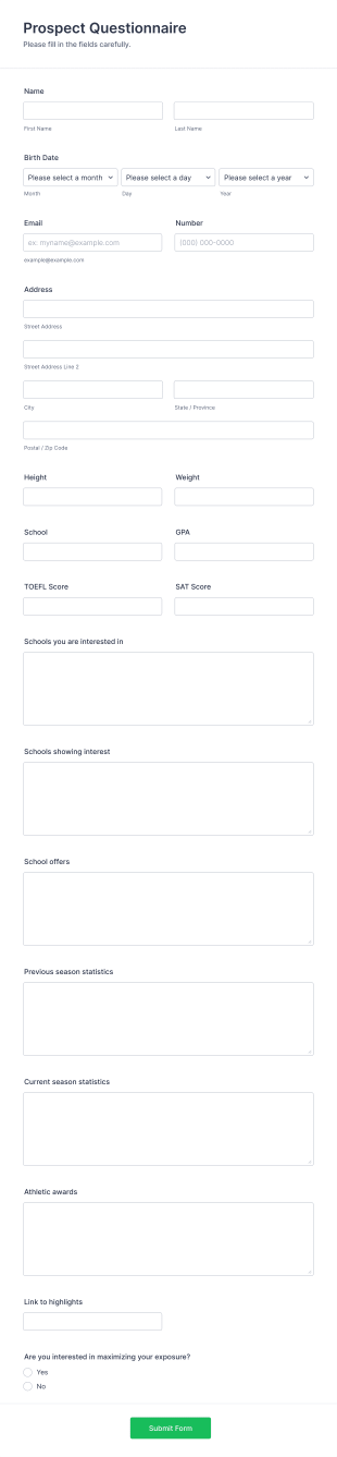 Prospect Questionnaire Form Template