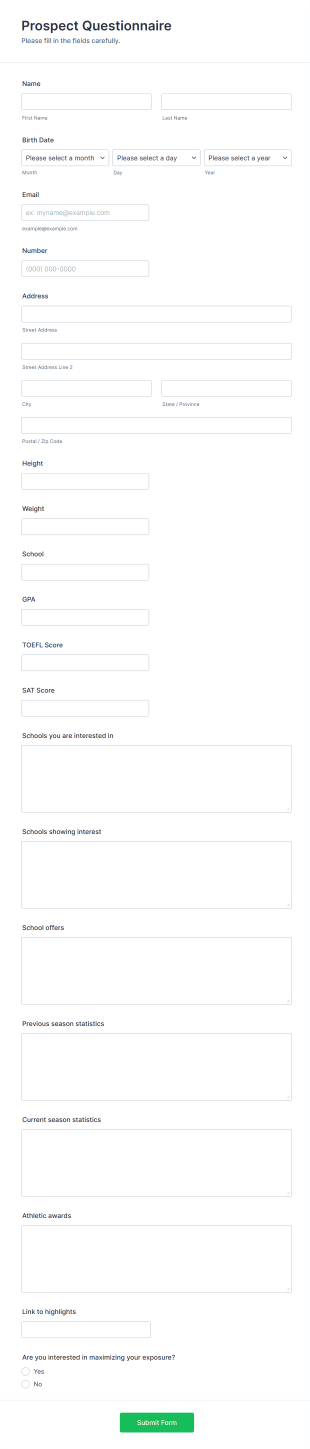 Prospect Questionnaire Form Template