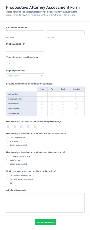 Prospective Attorney Assessment Form Template