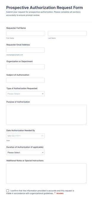 Prospective Authorization Request Form Template