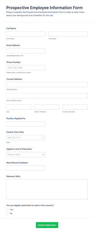 Prospective Employee Information Form Template