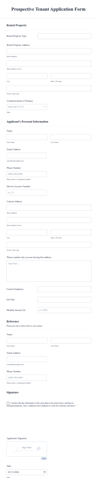 Prospective Tenant Application Form Template