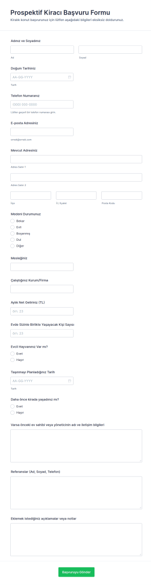 Prospektif Kiracı Başvuru Form Şablonu