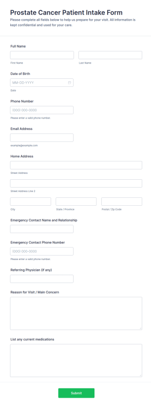 Prostate Cancer Patient Intake Form Template