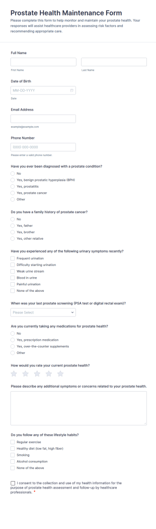Prostate Health Maintenance Form Template