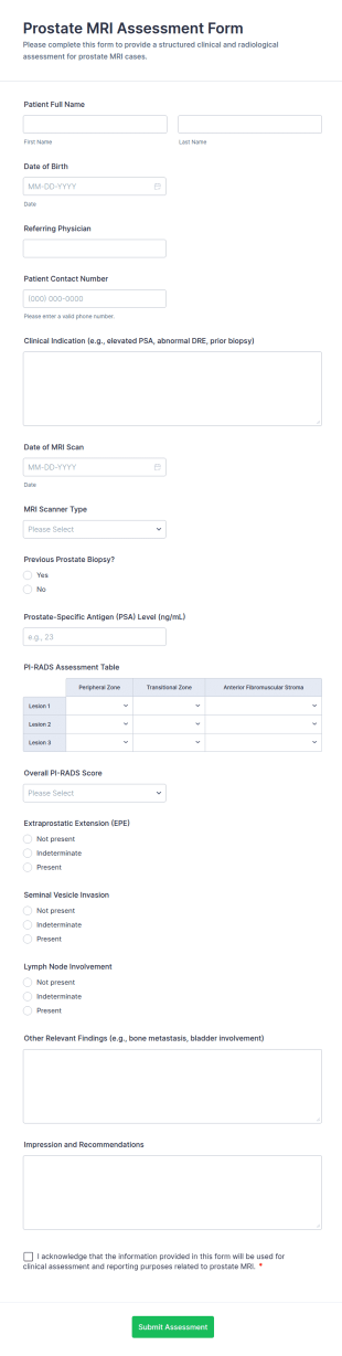 Prostate MRI Assessment Form Template