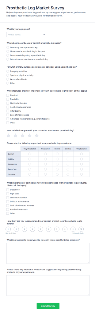 Prosthetic Leg Market Survey Form Template