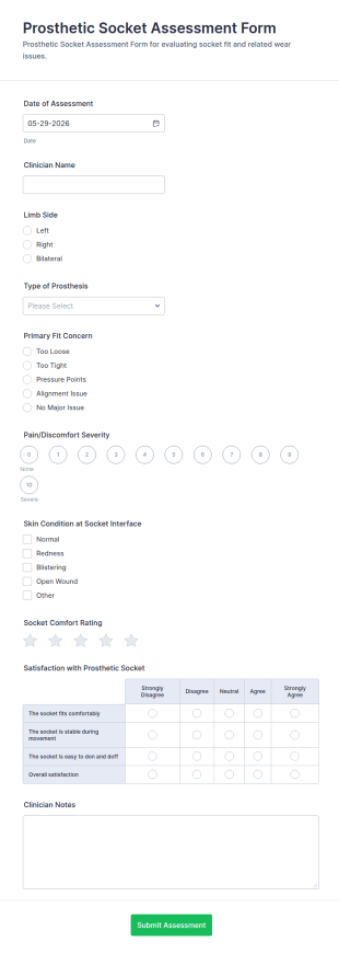 Prosthetic Socket Assessment Form Template