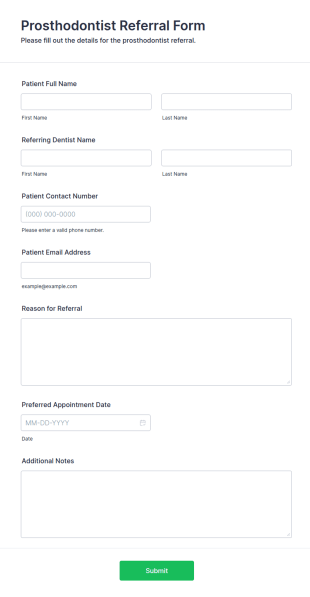 Prosthodontist Referral Form Template