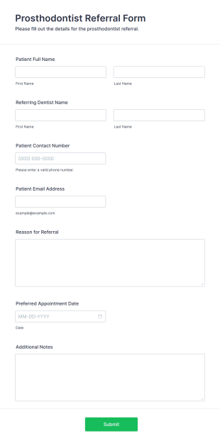 Prosthodontist Referral Form Form Template