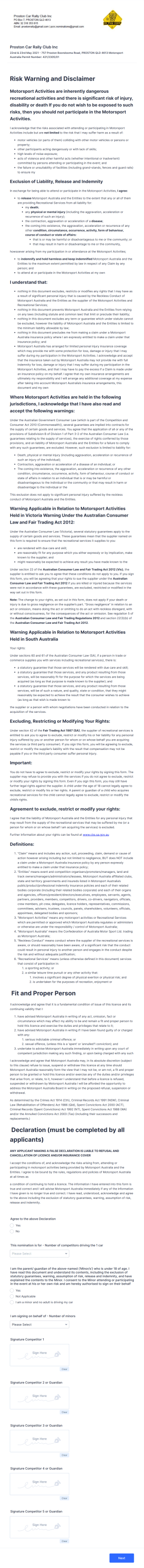 Rally Club Nomination Form Template