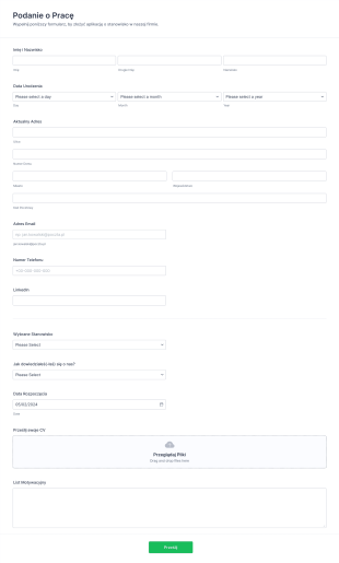 Prosty Formularz Podania O Pracę
