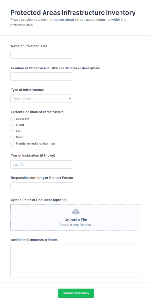 Protected Areas Infrastructure Inventory Form Template