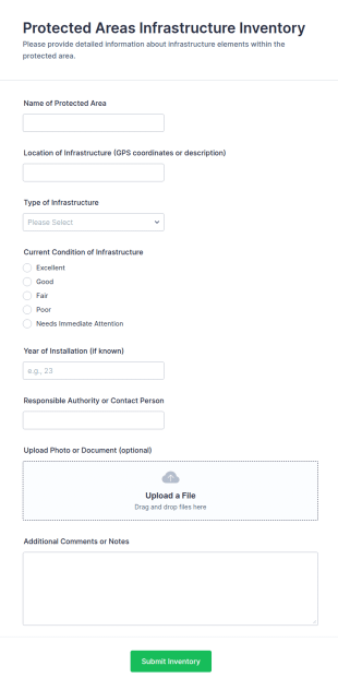 Protected Areas Infrastructure Inventory Form Template