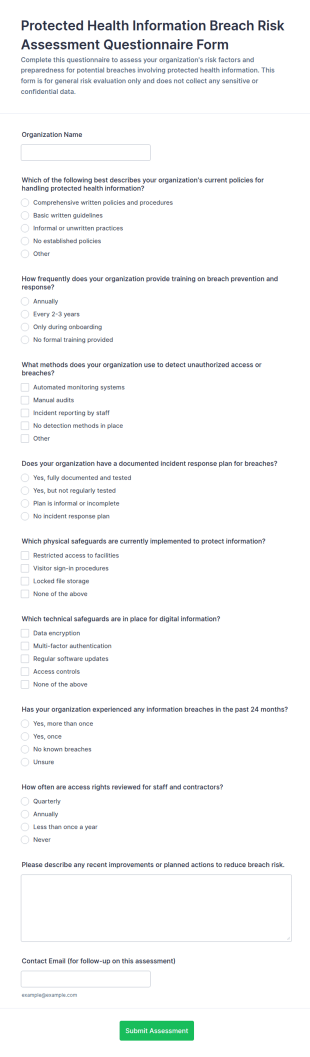Protected Health Information Breach Risk Assessment Form Template