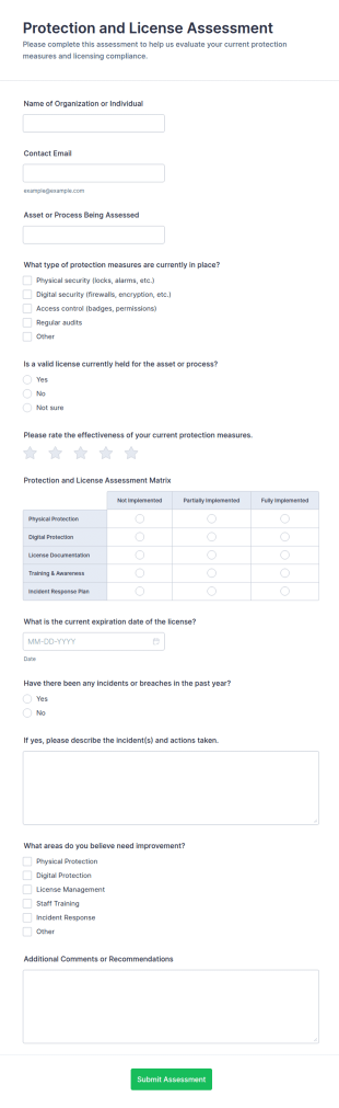 Protection And License Assessment Form Template