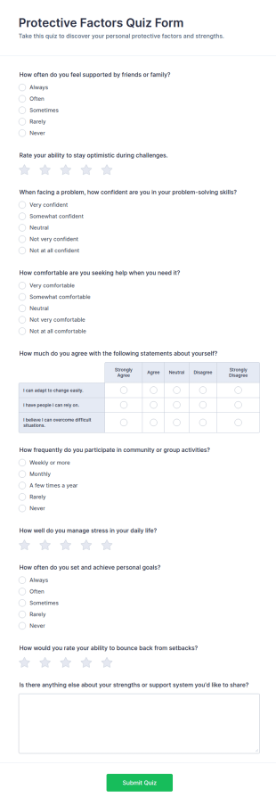 Protective Factors Quiz Form Template