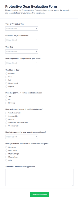 Protective Gear Evaluation Form Template