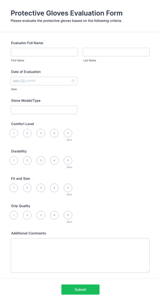 Protective Gloves Evaluation Form Template